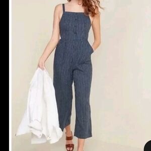 Old Navy Navy Pinstripe Square-Neck Jumpsuit
